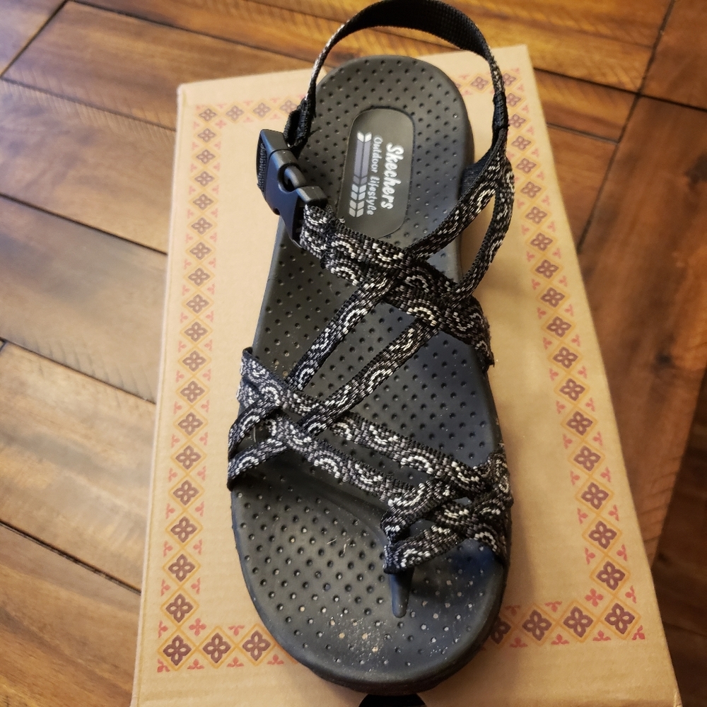 Skechers Black and White Strappy Sandal